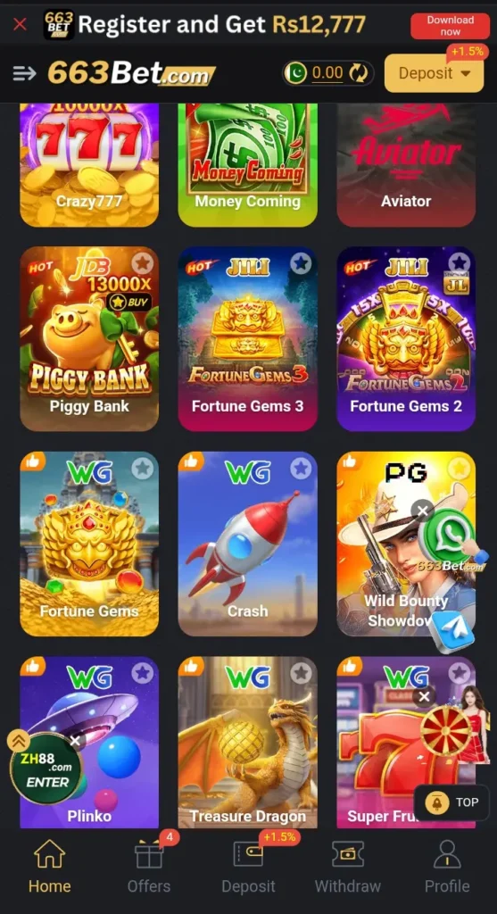 663Bet game interface