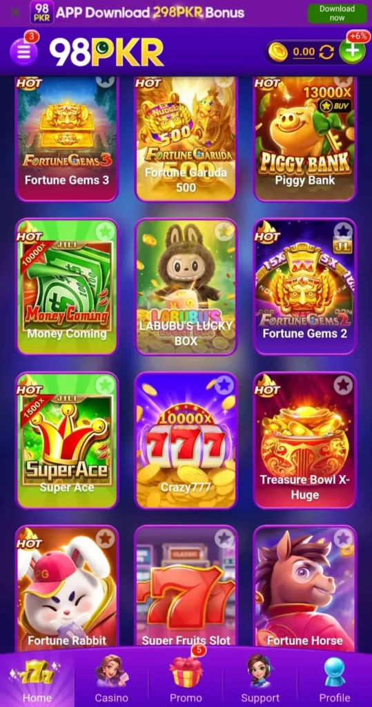 98PKR game interface