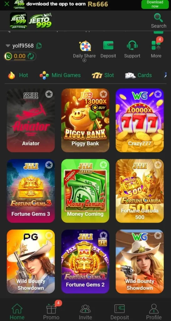 Jeeto999 game interface